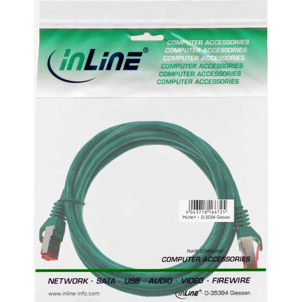 InLine Patchcord S/FTP, PiMF, Cat.6, 250MHz, PVC, CCA, zielony 0.25m (76122G)