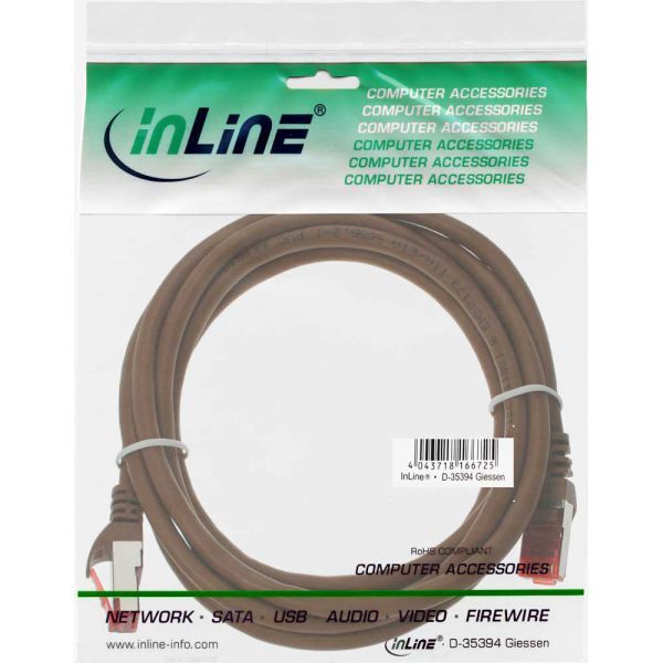 InLine Patchcord S/FTP, PiMF, Cat.6, 250MHz, PVC, brązowy 25m (76425K)