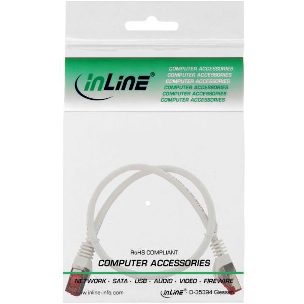 Intos Patchcord S/FTP, PiMF, Cat.6, 250MHz, halogen free, biały 0.25m (76922W)