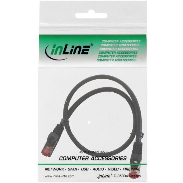 Intos Patchcord S/FTP, PiMF, Cat.6, 250MHz, halogen free, czarny 0.3m (76933S)
