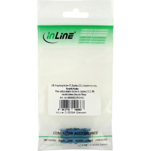 InLine Adapter światłowodowy, Duplex LC/LC, SM, niebieski (89989D)