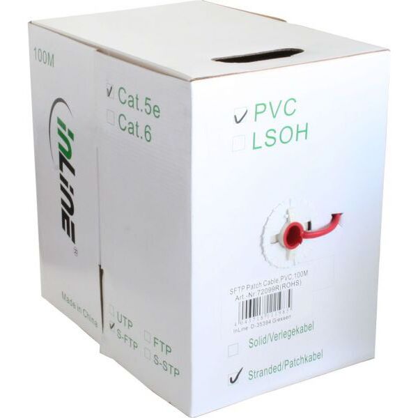 InLine Patchcord sieciowy SF/UTP, Cat.5e, AWG26, CCA, PVC, czerwony, 100m (72099R)