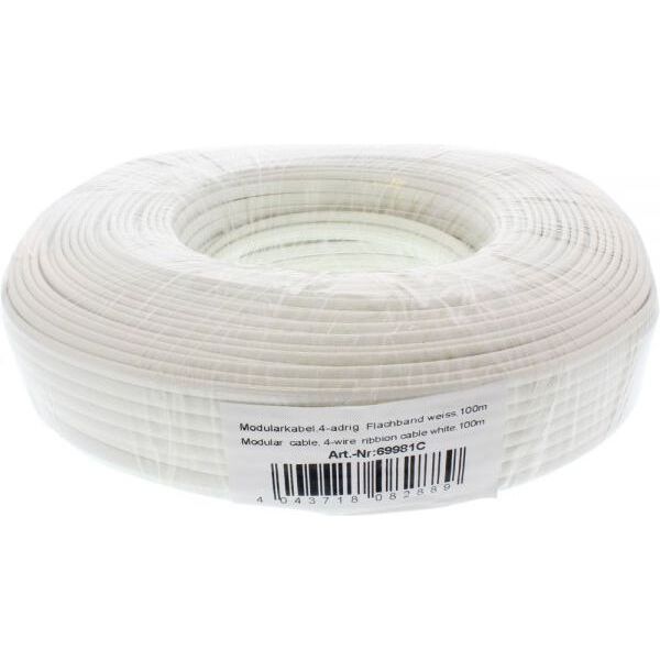 InLine Modularny kabel 4 żyły, biały, 100m, pierścień (69981C)