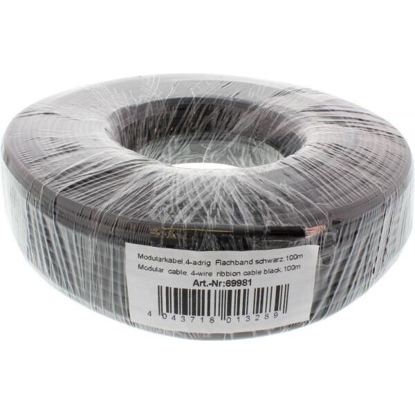 InLine Modularny kabel 4 żyły, czarny, 100m, pierścień (69981)