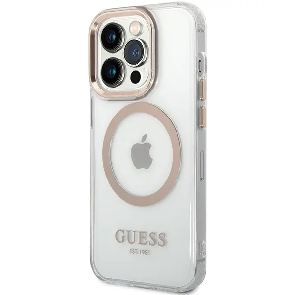 Guess case for iPhone 15 Pro 6,1&quot; GUHMP15LHTRMD gold HC Magsafe Metal Outline 3666339196912