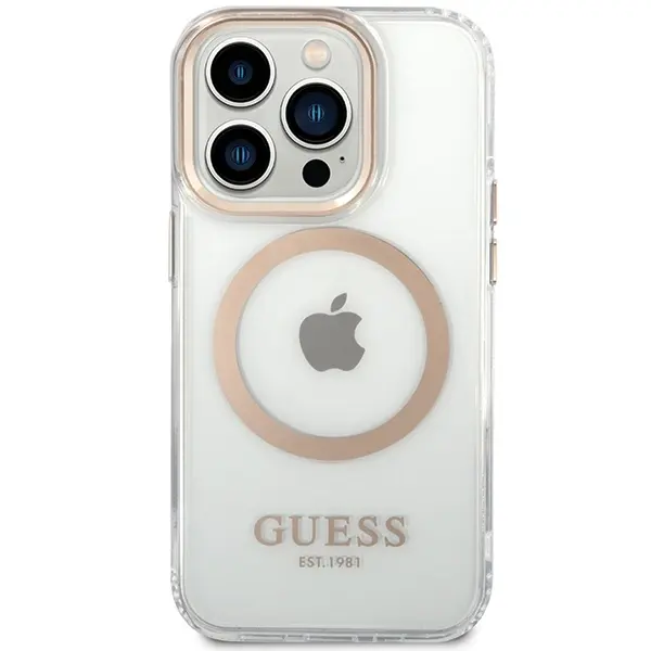 Guess case for iPhone 15 Pro 6,1&quot; GUHMP15LHTRMD gold HC Magsafe Metal Outline 3666339196912