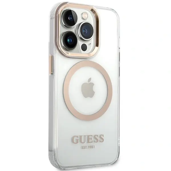 Guess case for iPhone 15 Pro Max 6,7&quot; GUHMP15XHTRMD gold HC Magsafe Metal Outline 3666339196929