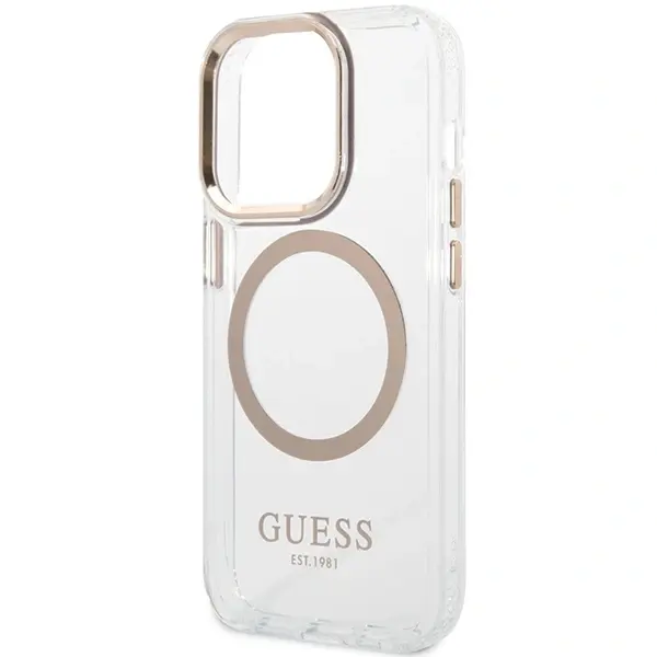 Guess case for iPhone 15 Pro 6,1&quot; GUHMP15LHTRMD gold HC Magsafe Metal Outline 3666339196912