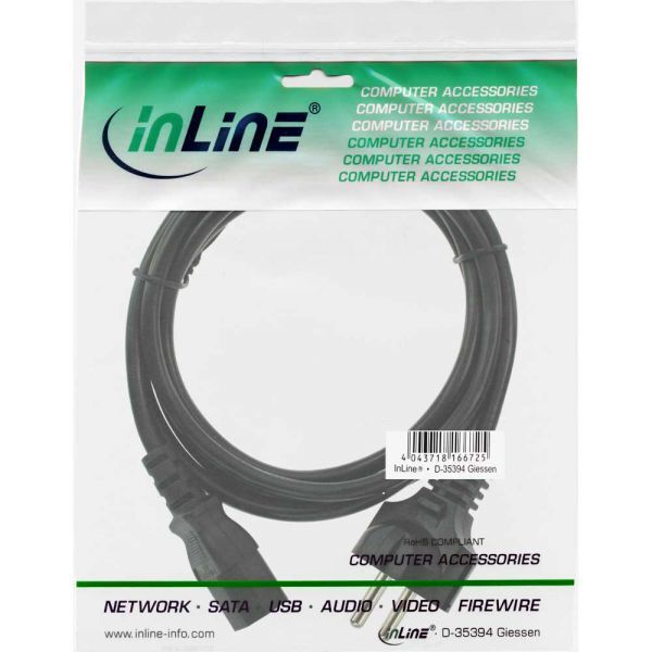 Kabel zasilający InLine Typ F German prosty - 3 Pin IEC C13 (16651D)