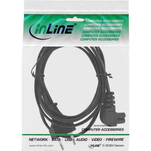 Kabel zasilający InLine Euro Typ C- Euro 8 C7 kątowy czarny 2m (16654G)