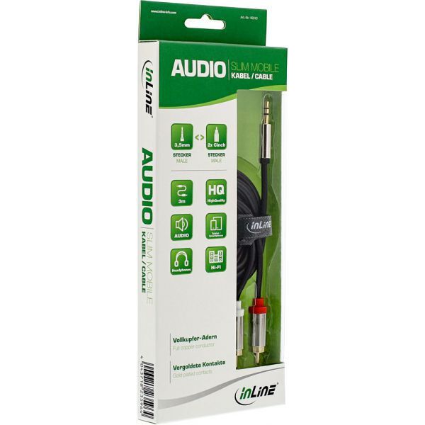 Kabel InLine Jack 3.5mm - RCA (Cinch) x2 3m srebrny (99243)