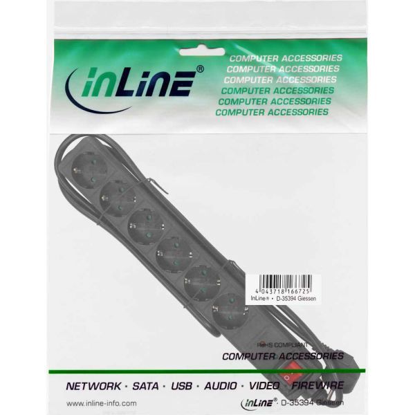 Listwa zasilająca InLine przeciwprzepięciowa 6 gniazd 1.5 m czarna (16461P)