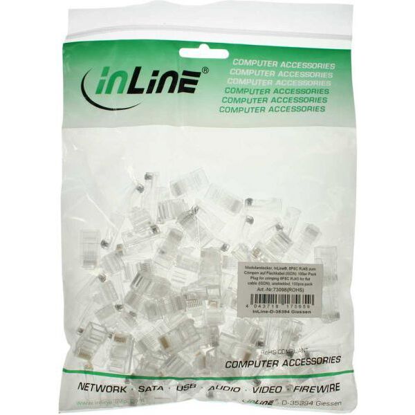 InLine Modularny wtyk 8P8C, RJ45 do zaciskarki, RJ - kabel ribbon ISDN, 100 sztuk (73098)