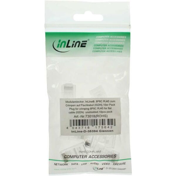 InLine Modularny wtyk 8P8C, RJ45 do zaciskarki, RJ - kabel ribbon ISDN, 10 sztuk (73018)