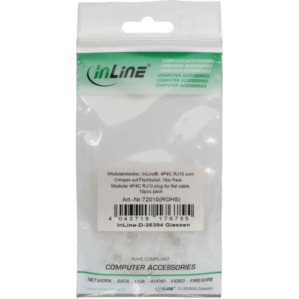 InLine Modularny wtyk 4P4C, RJ10 do zaciskarki, ribbon Kabel, 10 sztuk (72010)
