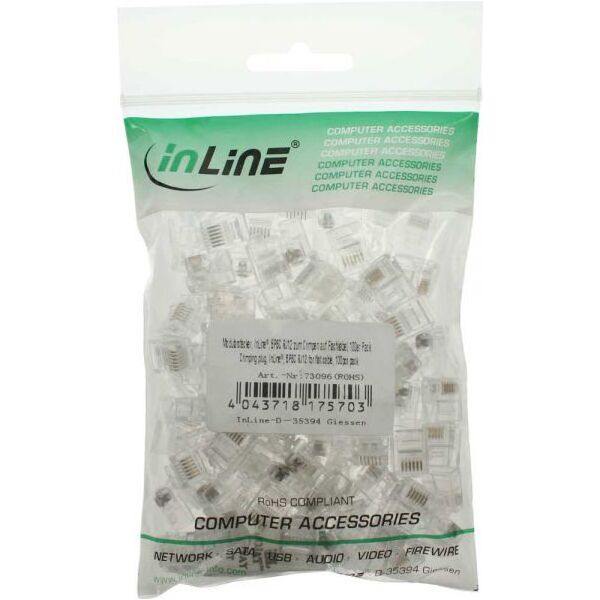 InLine Wtyk 6P6C, RJ12, dla płaskiego kabla, 100 sztuk (73096)
