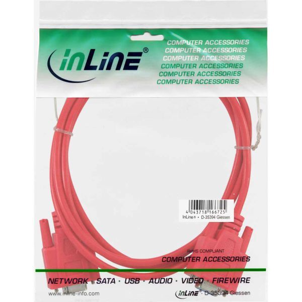 InLine DB-9 - DB-9, 2m, Czerwony (12222B)
