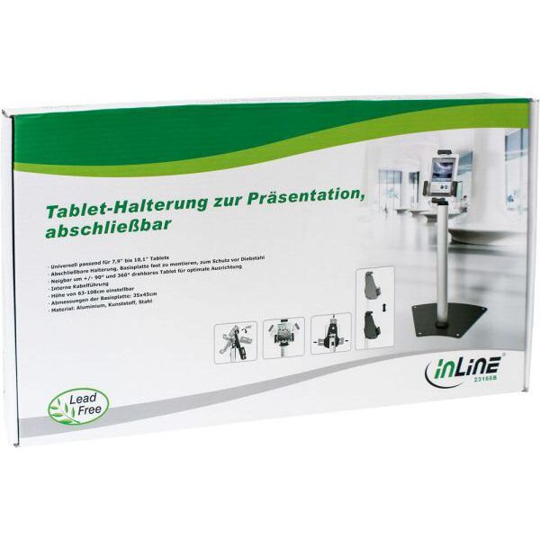 Stojak InLine Stojak z zabezpieczeniem do tabletu - aluminiowy uniwersalne zastosowanie zamykany - od 7.9" - 10.1" (23166B)