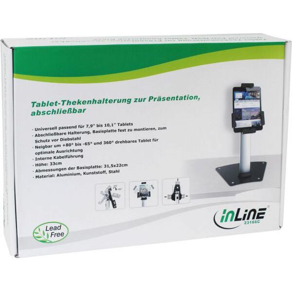 Stojak InLine Mały stojak z zabezpieczeniem do tabletu - aluminiowy uniwersalne zastosowanie zamykany - od 7.9" - 10.1" (23166C)