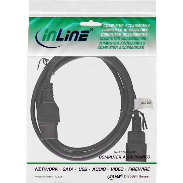Kabel zasilający InLine przedłużacz C15 prosty - C14 socket, czarny 2m (16811)