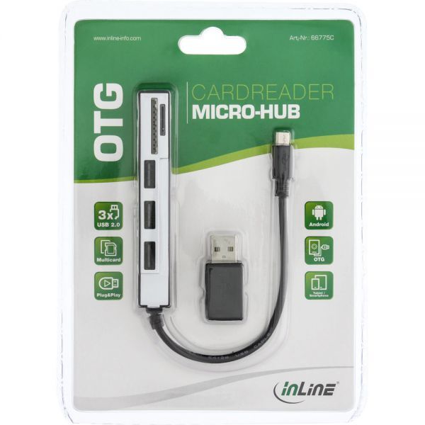 HUB USB InLine 1x SD 1x microSD  + 3x USB-A 2.0 (66775C)
