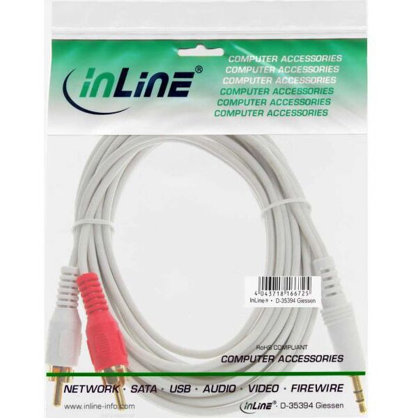 Kabel InLine Jack 3.5mm - RCA (Cinch) x2 7.5m biały (89928W)