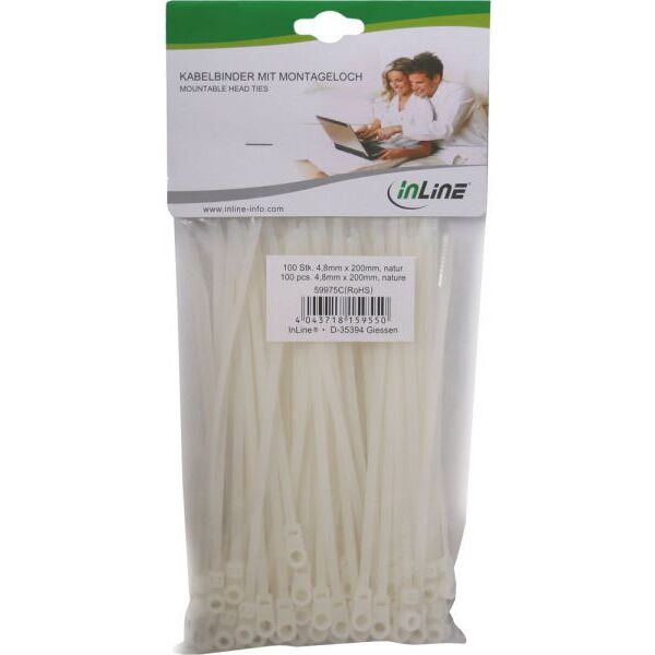 Organizer InLine Opaska zaciskowa Biały 100 sztuk  (59975C)