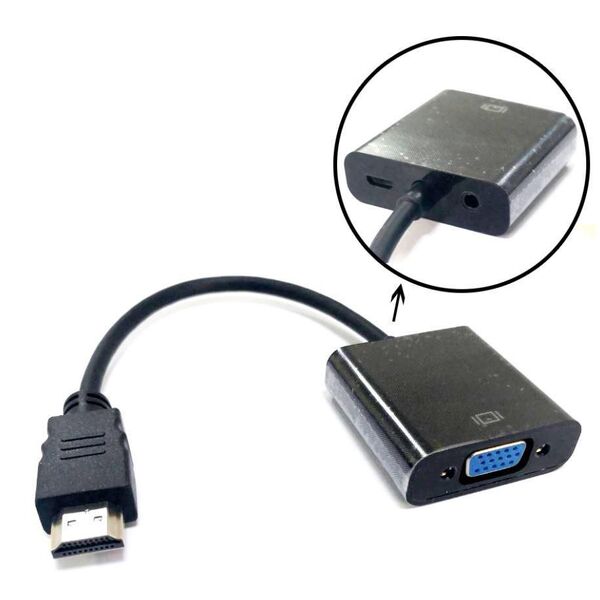 Adapter AV MicroConnect HDMI - D-Sub (VGA) + Jack 3.5mm czarny (HDMVGA2B)