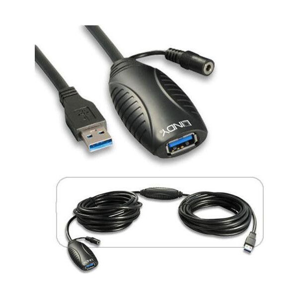 Kabel USB Lindy USB-A - USB-A 10 m Czarny (43156)