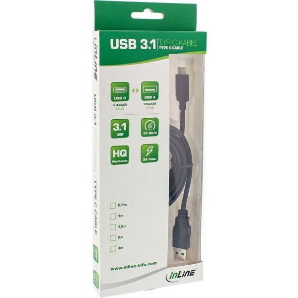 Kabel USB InLine USB-A - USB-C 1.5 m Czarny (35714)