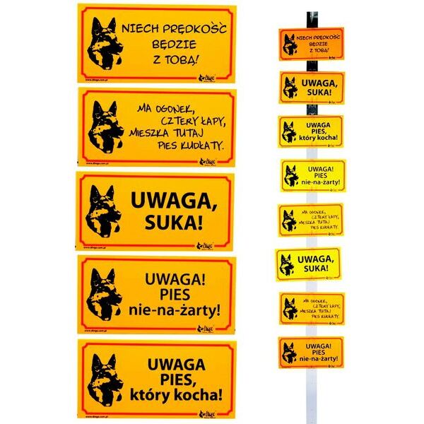 Dingo Tabliczka ostrzegawcza PCV - "Ma ogonek, cztery łapy, mieszka tutaj pies kudłaty"