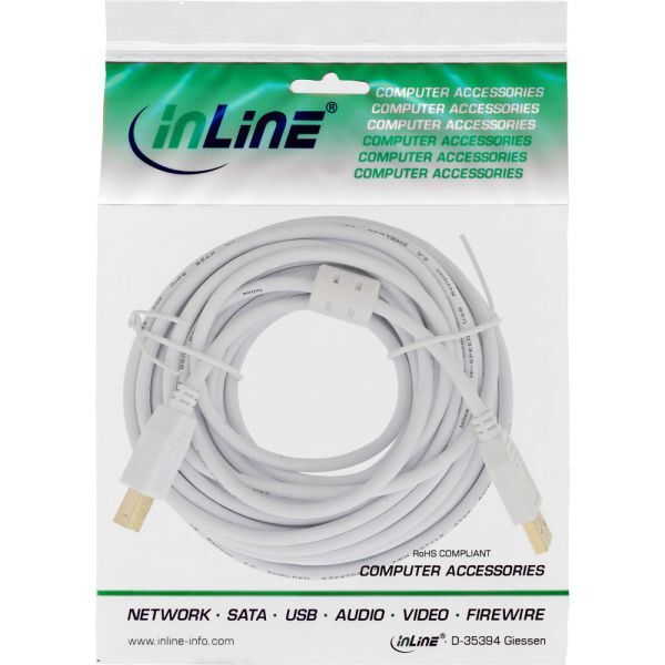 Kabel USB InLine USB-A - USB-B 10 m Biały (34550W)