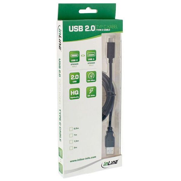 Kabel USB InLine USB-A - USB-C 1 m Czarny (35731)
