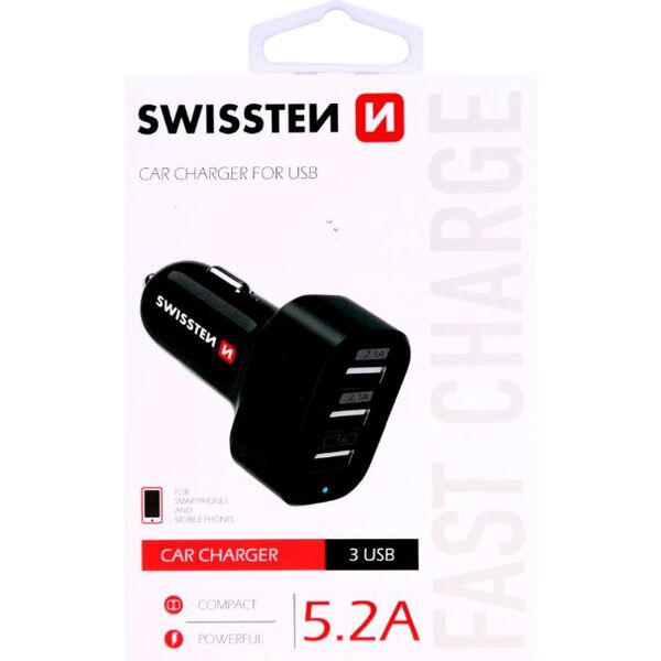 Ładowarka Swissten Car Charger 3x USB-A 5.2 A  (20111200)