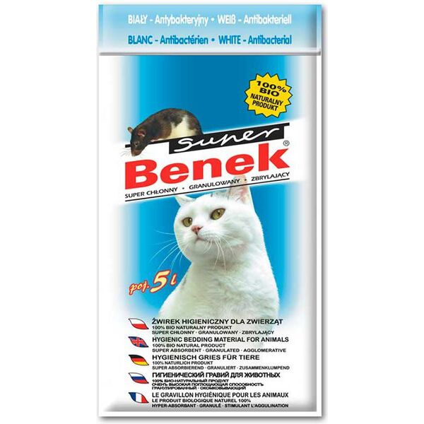 Żwirek dla kota Super Benek Biały Antybakteryjny Naturalny 5 l