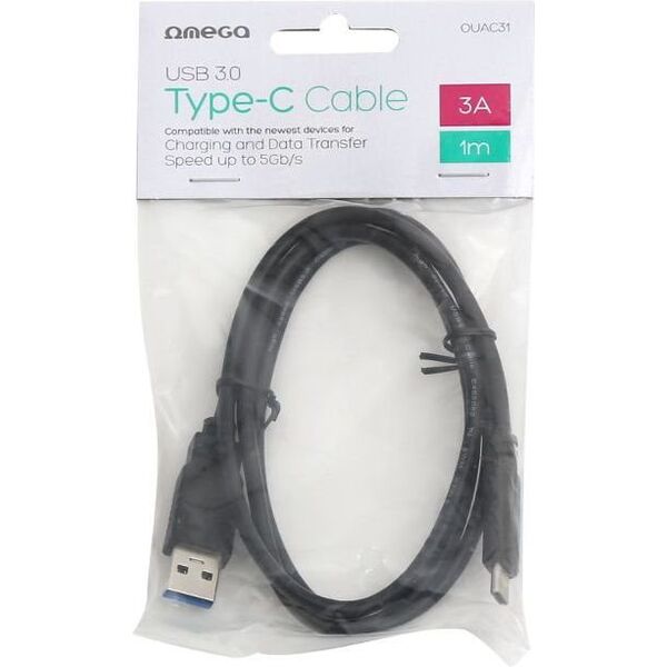 Kabel USB Omega USB-A - USB-C 1 m Czarny (OUAC31)