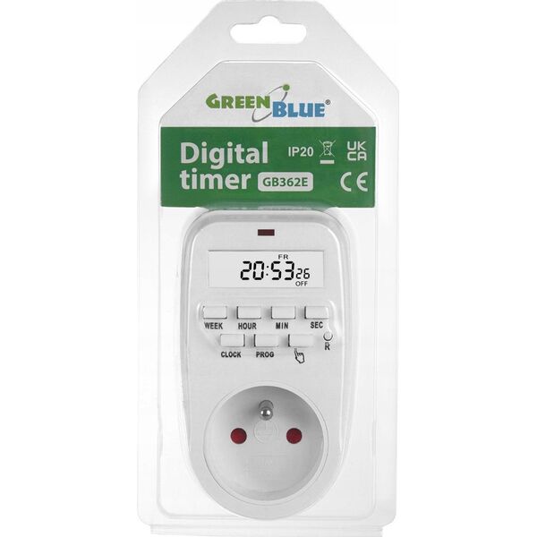 GreenBlue Włącznik czasowy - timer cyfrowy GreenBlue,  max. obciążenie 16A, IP20, GB362 E