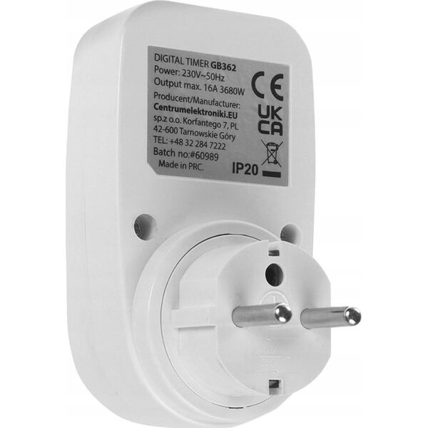 GreenBlue Włącznik czasowy - timer cyfrowy GreenBlue,  max. obciążenie 16A, IP20, GB362 E
