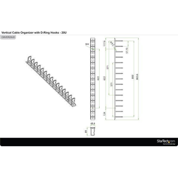StarTech Pionowy organizer kabli z uchwytami (CMVER20UD)