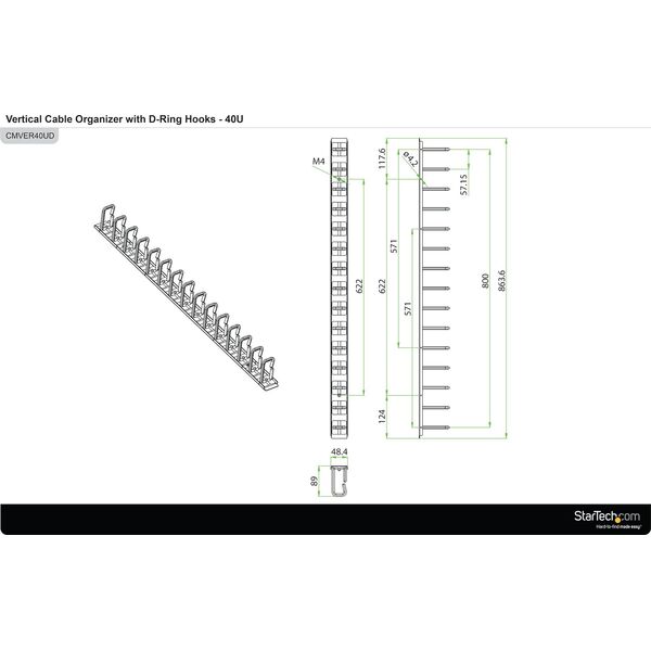 StarTech Organizer kabli D-Ring wertykalny 40U 2 szt. (CMVER40UD)
