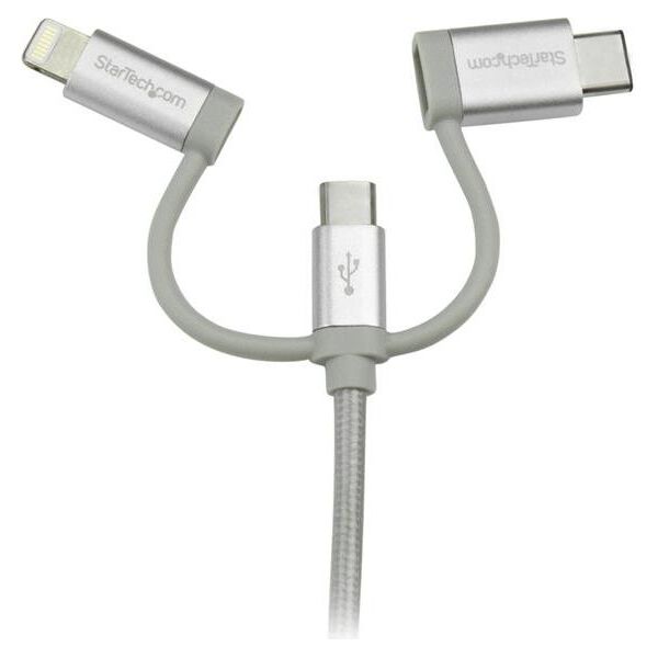 Kabel USB StarTech USB-A - USB-C + microUSB + Lightning 1 m Srebrny (LTCUB1MGR)