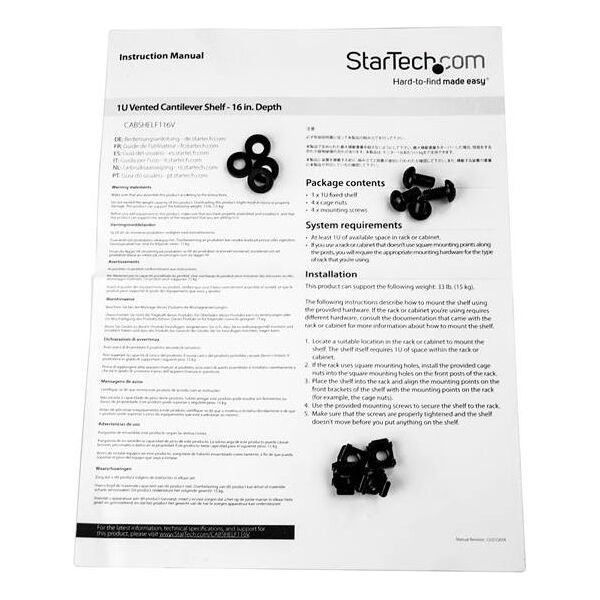 StarTech Półka 19" 1U Czarna (CABSHELF116V)