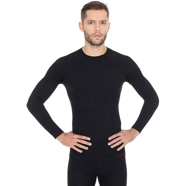 Brubeck Koszulka męska z długim rękawem Active Wool czarna r. L (LS12820)