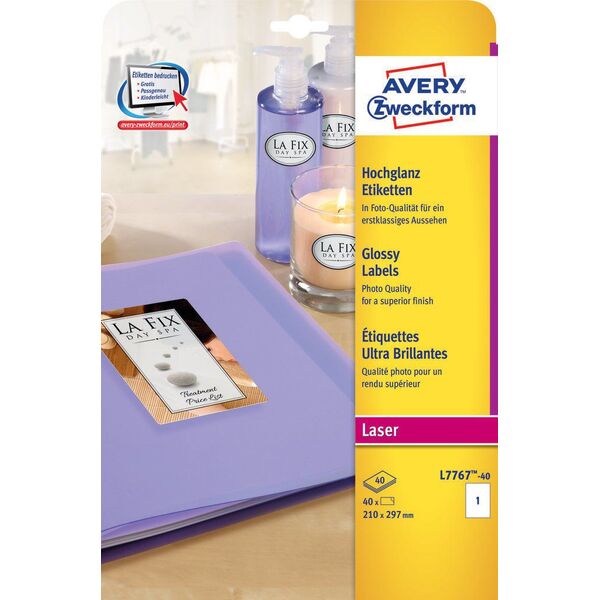 Avery Zweckform Błyszczące etykiety na produkty 210 x 297 mm (L7767-40)