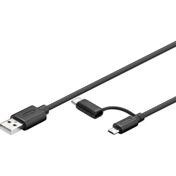 Kabel USB Goobay USB-A - microUSB + USB-C 1 m Czarny (71892)