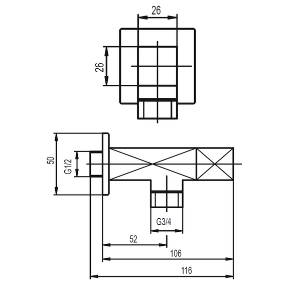 KFA Zawór kątowy uchwyt kwadrat 1/2"x3/4"  (244-120-00)