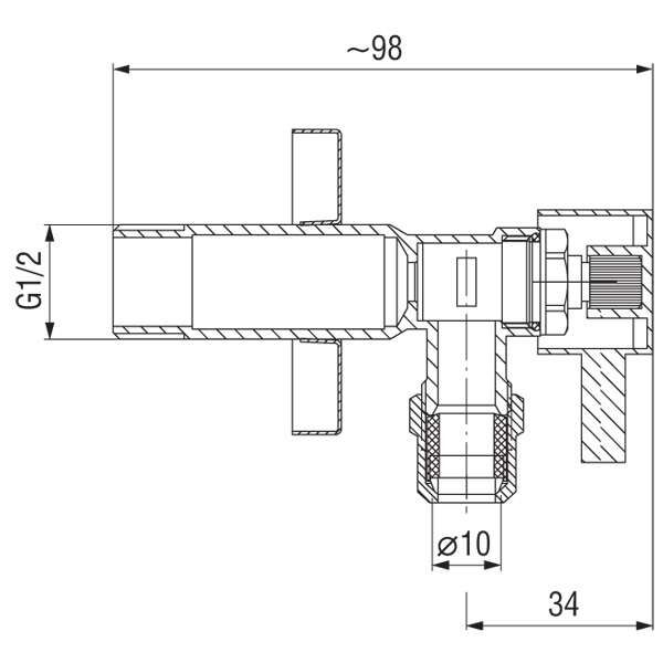 Ferro Zawór kątowy z głowicą ceramiczną 1/2"x3/4"  (Z1234C)