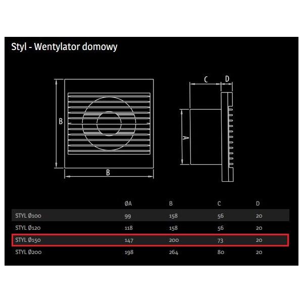 Dospel Wentylator ścienny STYL 150WP 007-0006
