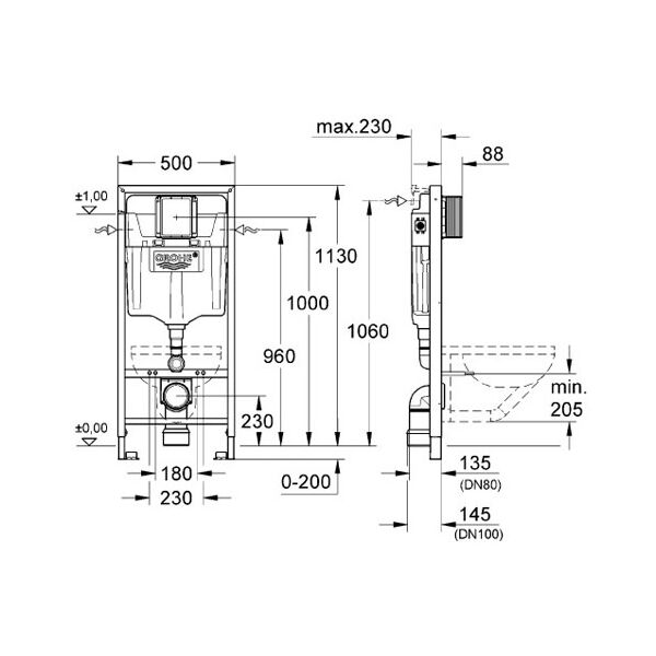Stelaż Grohe Arena Cosmopolitan 3w1 do miski wiszącej (38981000)