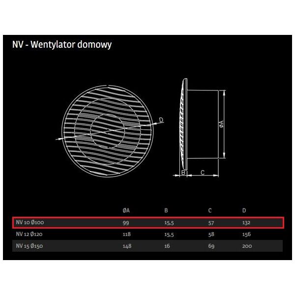 Dospel Wentylator sufitowy NV10 Ø100 (007-0438)